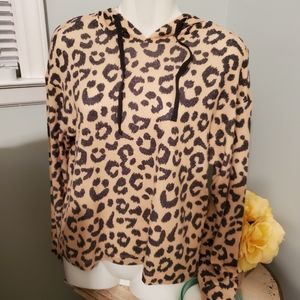 ANIMAL PRINT BRUSHED KNIT HOODED TOP SIZE XS NWT